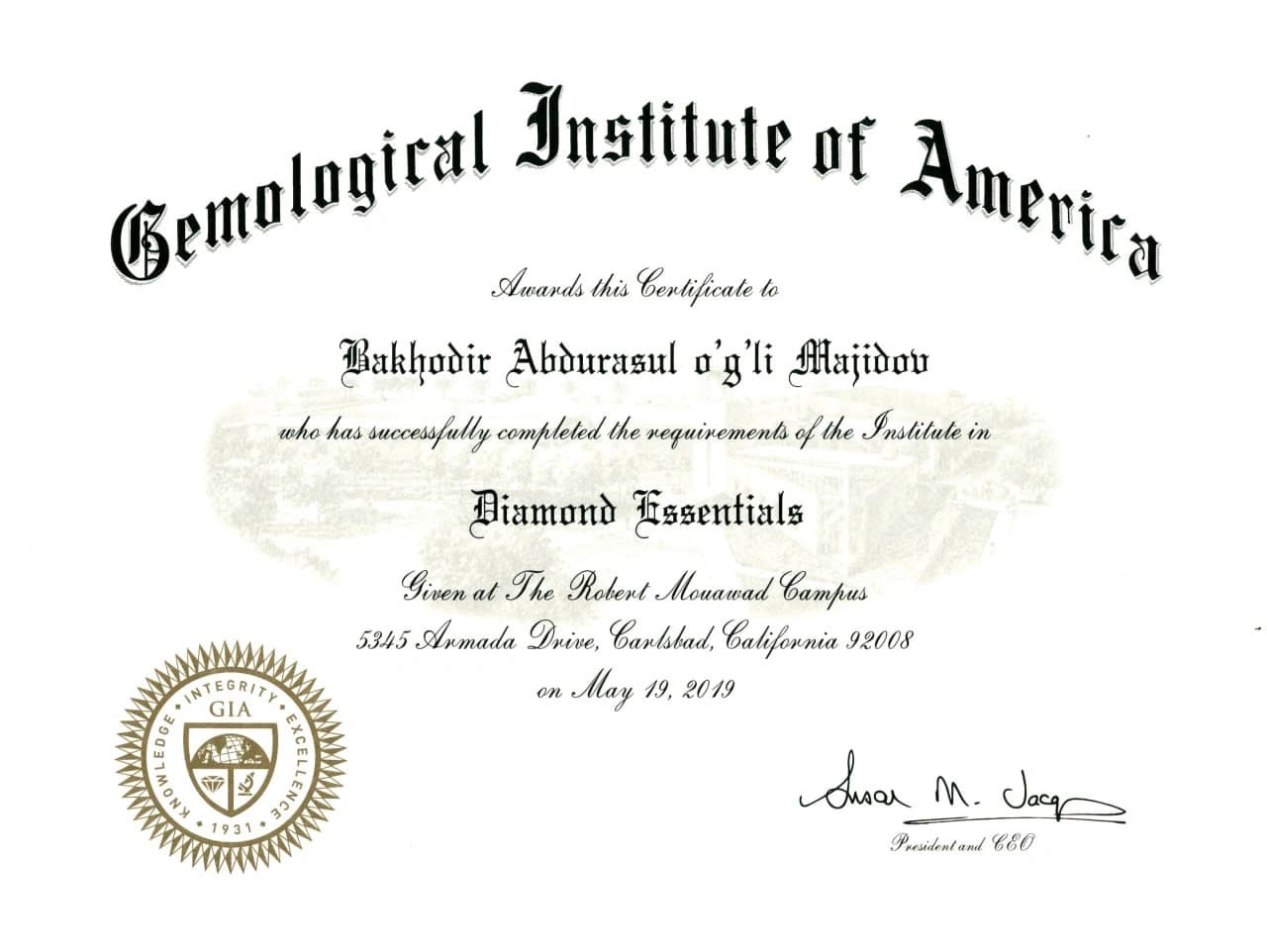 GIA tomonidan tan olingan